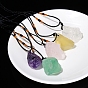 Natural Raw Gemstone Nugget Pendant Necklaces, Braided Cord Necklace for Women