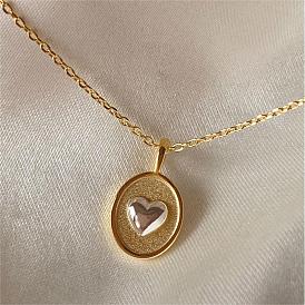 Ion Plating(IP) Titanium Steel Oval with Heart Pendant Necklaces for Women