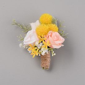 Broche de corsage de fleurs artificielles en tissu, avec les accessoires en plastique, pour la fête de bal de mariage