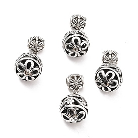 Tibetan Style Alloy European Dangle Charms, Large Hole Charms, Hollow Round with Flower