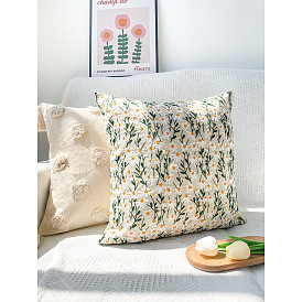 Embroidered Daisy Floral Pillow Cover Pastoral Style B&B Bay Window Cushion Cushion Removable and Washable Square Pillow
