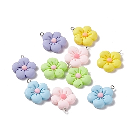 Opaque Resin Pendants, with Platinum Tone Iron Loops, Flower Charms