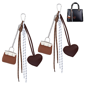 2сумка из искусственной кожи с подвеской в виде сердца, с полиэфирным шнуром с застежками-ключницами, для украшения сумки, , кокосового коричневый