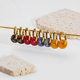 Французские винтажные серьги-кольца из натурального розового камня, сердолика, агата и лазурита, элегантные 304 украшения из нержавеющей стали, золотые