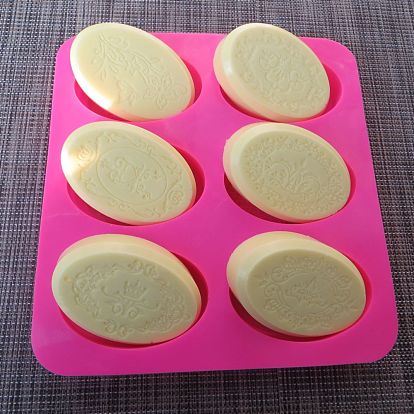 DIY Soap Silicone Molds, for Handmade Soap Making, Oval with Flower Pattern