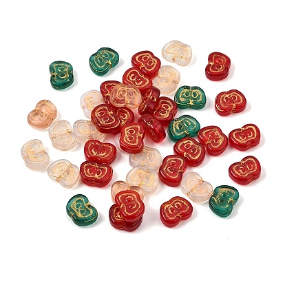 Baking Paint and Golden Metal Enlaced Glass Beads, Apple