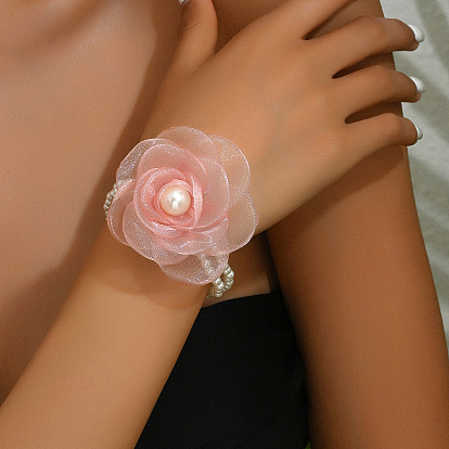 Элегантные эластичные браслеты из пластиковых бусин с имитацией жемчуга, украшения из ткани камелия для женщин