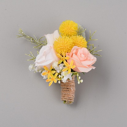 Cloth Artificial Flower Corsage Brooch, with Plastic Findings, for Wedding Prom Party