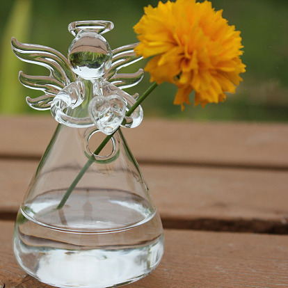 Transparent Glass Angel Vase, Flower Hydroponic Container, for Home Decoration
