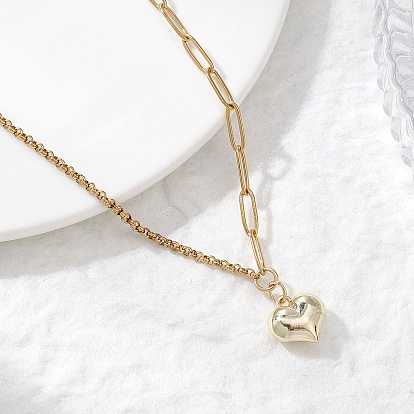 Кулон в форме сердца из сплава 304 цепочка-скрепка из нержавеющей стали и ожерелье-цепочка Rolo