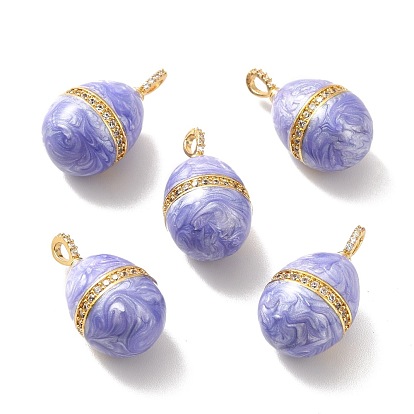 Rack Plating Brass Micro Pave Cubic Zirconia Enamel Pendants, Cadmium Free & Lead Free & Nickle Free, Egg