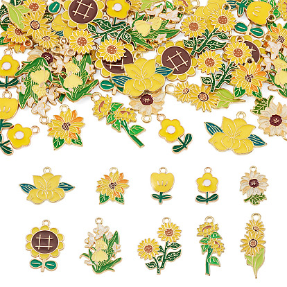 40 Stk. 10 Stile Legierungsemail-Anhänger, Blume Reize, golden