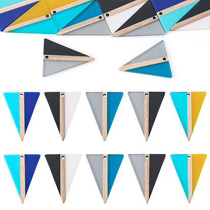 10шт 5 цвета подвески из смолы и дерева, треугольные, два тона