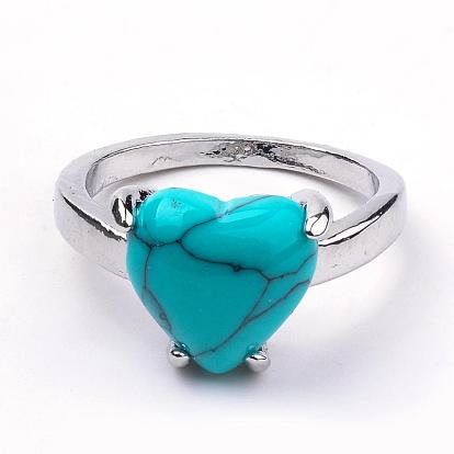Synthetic Turquoise Rings, with Alloy Findings, Mixed Size, Mixed Shape, Platinum