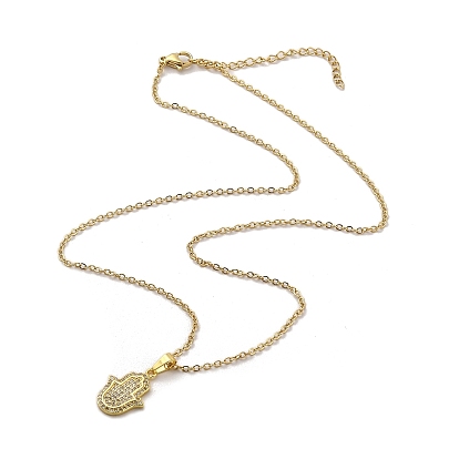 304 Stainless Steel Pendant Necklaces, Brass Micro Pave Cubic Zirconia Pendant Necklaces, Hamsa Hand