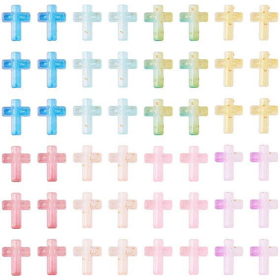 257шт пластиковые бусины, крестик, два тона, с золотой порошок