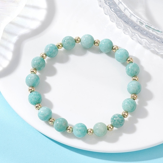 Натуральные эластичные браслеты из амазонитовых бусин для женщин, круглые