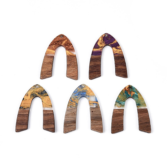 Подвески из непрозрачной смолы и ореха, арочные прелести, с блеском порошок