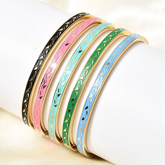 304 из нержавеющей стали эмаль браслеты, шарнирные браслеты для женщин, лист, ионное покрытие (ip)