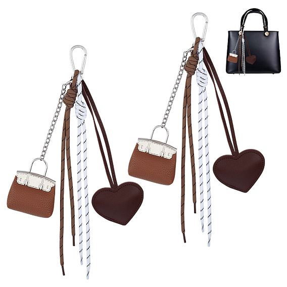 2сумка из искусственной кожи с подвеской в виде сердца, с полиэфирным шнуром с застежками-ключницами, для украшения сумки, , кокосового коричневый