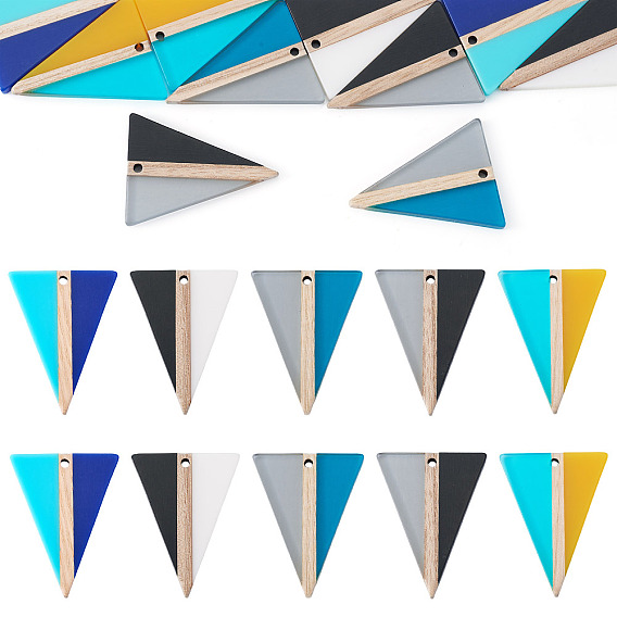 10шт 5 цвета подвески из смолы и дерева, треугольные, два тона