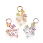 Brass Charms, with Micro Pave Cubic Zirconia, Enamel and Jump Rings, Flower