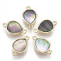 Brass Links Connectors, with Black Lip Shell, Nickel Free, Real 18k Gold Plated, Teardrop