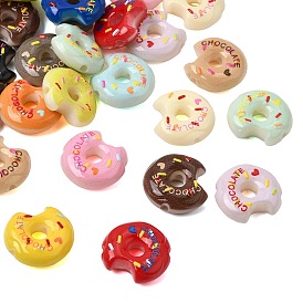 Cuentas de imitación de postre de acrílico opaco impresas, donut de chocolate mordido