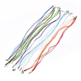 Jewelry Making Necklace Cord, with 2 Threads Waxed Cord, Organza Ribbon and Iron Findings, 17 inch