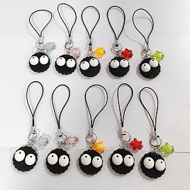 Coal Ball Opaque Resin Mobile Straps, Acrylic Star Charm and Nylon Cord Mobile Accessories Decoration