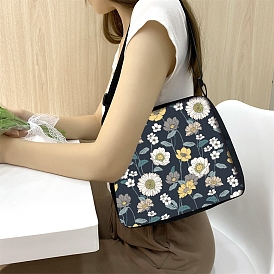 Flower Printed Polyester Shoulder Bags, for Women Bags, Rectangle