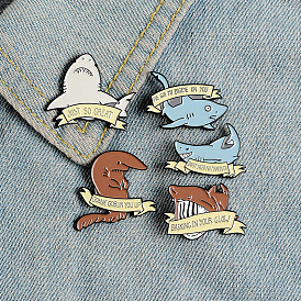 Whimsical Animal Brooches: Cartoon Whale and Shark with Playful Expressions