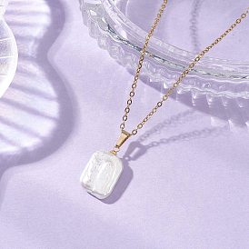 Подвеска в форме прямоугольника из натурального барочного жемчуга кеши 304 Цепочка из нержавеющей стали, белые