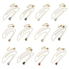 304 ожерелья нержавеющей стали, с подвесками-слезинками из кубического циркония, реальный 18 k позолоченный