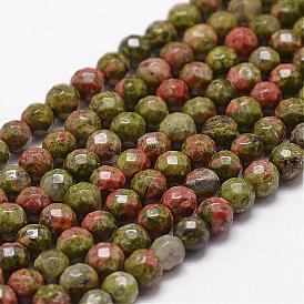 Unakite naturelles brins de perles, facette, ronde