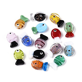 Бусы лэмпворк ручной работы, рыба, с золотым песком и нормальный, два тона