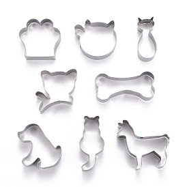 Stainless Steel Mixed Cat and Dog Pattern Cookie Candy Food Cutters Molds, for DIY, Kitchen, Baking, Kids Birthday Party Supplies Favors