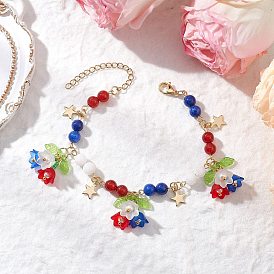 Акриловые браслеты с подвесками для женщин, цветок, с бисером и круглыми бусинами из натурального желтого нефрита