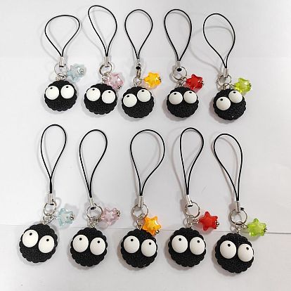 Coal Ball Opaque Resin Mobile Straps, Acrylic Star Charm and Nylon Cord Mobile Accessories Decoration