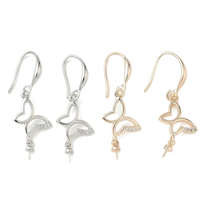 Серьги-крючки с бабочкой из латуни с микропаве из прозрачного кубического циркония, стойки покрытие, долговечный