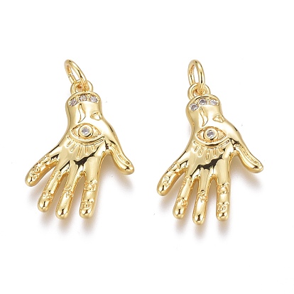 Latón micro pavimenta claro colgantes de circonio cúbico, larga duración plateado, real 18 k chapado en oro, con anillos de salto, mano con ojo