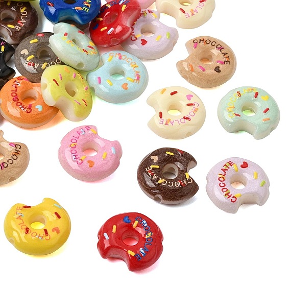Printed Opaque Acrylic Imitation Dessert Beads, Bitten Chocolate Donut
