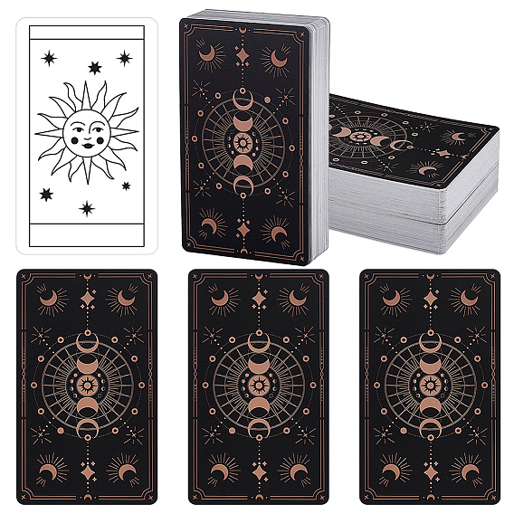100Pcs Rectangle Paper Tarot Cards, Moon Phase Pattern, 100 Sheets Tarot Rectangle Coated Paper