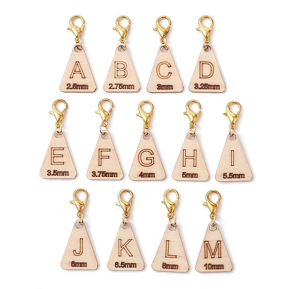 Wood Pendant Decorations, with Zinc Alloy Lobster Claw Clasps, Triangle with Letter A~M