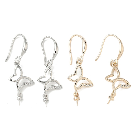Серьги-крючки с бабочкой из латуни с микропаве из прозрачного кубического циркония, стойки покрытие, долговечный