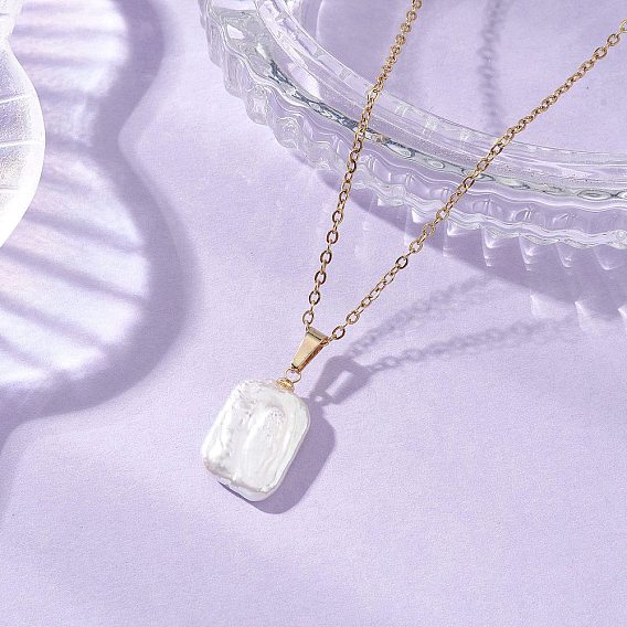 Подвеска в форме прямоугольника из натурального барочного жемчуга кеши 304 Цепочка из нержавеющей стали, белые