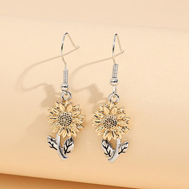 Alloy Dangle Earrings for Women, Sunflower