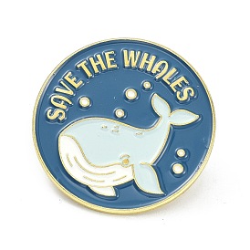 Save The Whales Alloy Enamel Brooches, Enamel Pin, Flat Round with Whale
