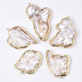 Perle naturelle baroque perle keshi, gros pendentifs en perles de culture d'eau douce, avec des boucles de cuivre, nuggets, bord plaqué or