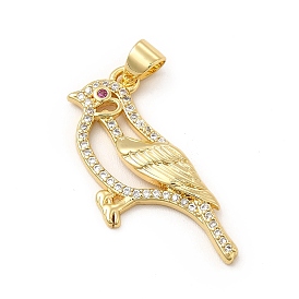 Rack Plating Brass Micro Pave Cubic Zirconia Pendants, Cadmium Free & Lead Free, Real 18K Gold Plated, Bird Charm